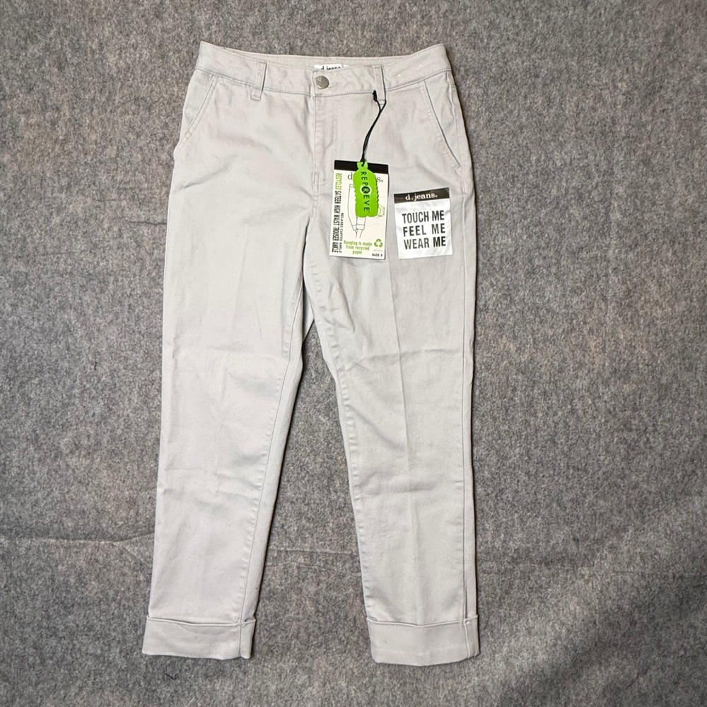 d.jeans Sateen High Waist Trouser Relaxed Cuffed Ankle Pants 8 Pale Grey NWT